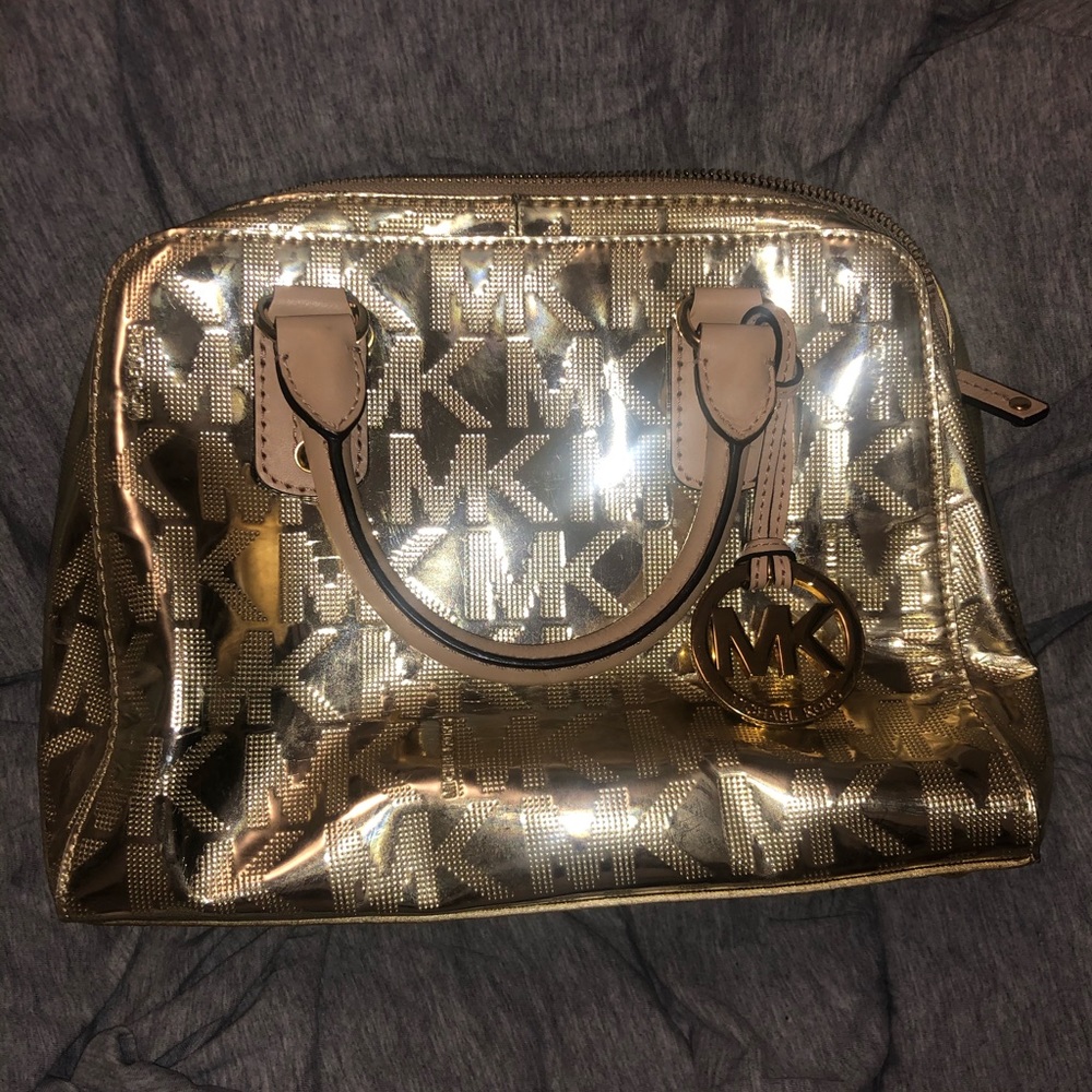 Michael Kors Gold Shiny Monogram Handbag